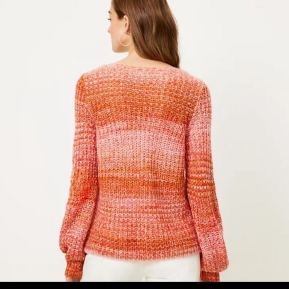 LOFT SPACEDYE KNIT V NECK SWEATER SIZE MEDIUM NWT PINK ORANGE  PASTELS - Picture 2 of 15